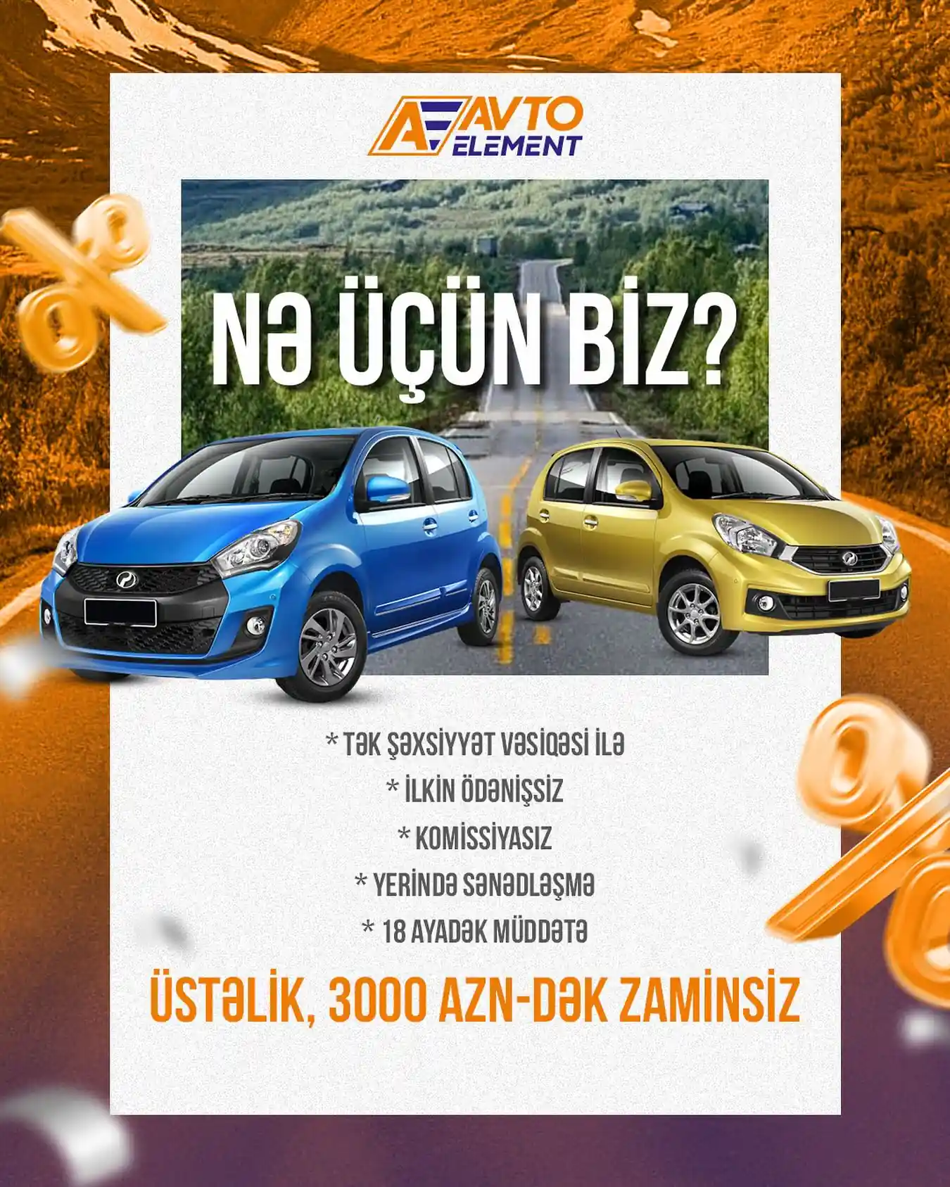 Tək şəxsiyyət vəsiqənizi təqdim etməklə Avto Element-dən keyfiyyətli avtomobil hissələrini ikin ödənişsiz və komissiyasız 18 ayadək müddətə kreditlə əldə edə bilərsiniz.
Üstəlik, 3000 AZN-dək məhsullar ZAMİNSİZ verilir.👌
Bizi seçin, fərqi hiss edin!
-
Предъявив удостоверение личности, вы можете получить качественные автозапчасти от «Avto Element» в кредит на срок до 18 месяцев без первоначального взноса и без комиссии.
При этом товары на сумму до 3000 AZN предоставляются БЕЗ ГАРАНТИИ.👌
Выбирайте нас, почувствуйте разницу!
📲Əlaqə:
055-571-00-02
📍Ünvan: Babək pr,306 (Madeyra mebel ilə üzbəüz)
#avtomobil #kredit #maşın #ehtiyathissələri #klapansalniklər #avto #servis #avtoelement #keyfiyyet #orijinal