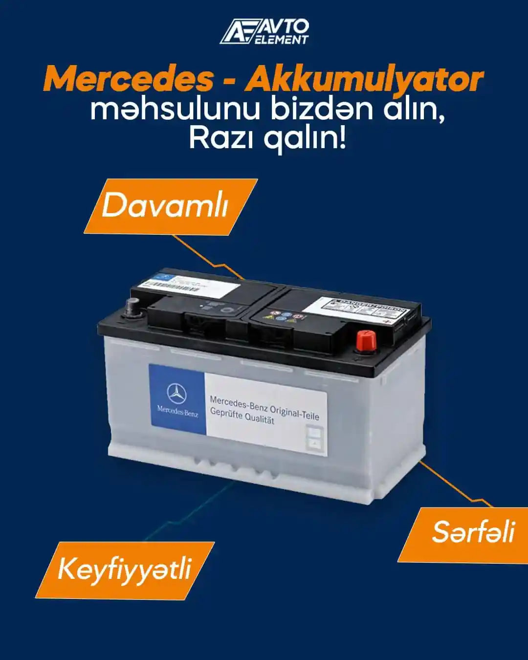 Etibarlılıq, keyfiyyət və performans - bunların hamısı xüsusi olaraq Mercedesiniz üçün hazırlanmış detalda! Yalnız orijinal ehtiyat hissələrinə etibar edin və avtomobilinizin qüsursuz performansından həzz alın!
Надежность, качество и производительность - все это в одной детали, созданной специально для вашего Mercedes. Доверьтесь только оригинальным запчастям и наслаждайтесь безупречной работой вашего автомобиля!
📲Əlaqə:
055-571-00-02
📍Ünvan: Babək pr,306 (Madeyra mebel ilə üzbəüz)