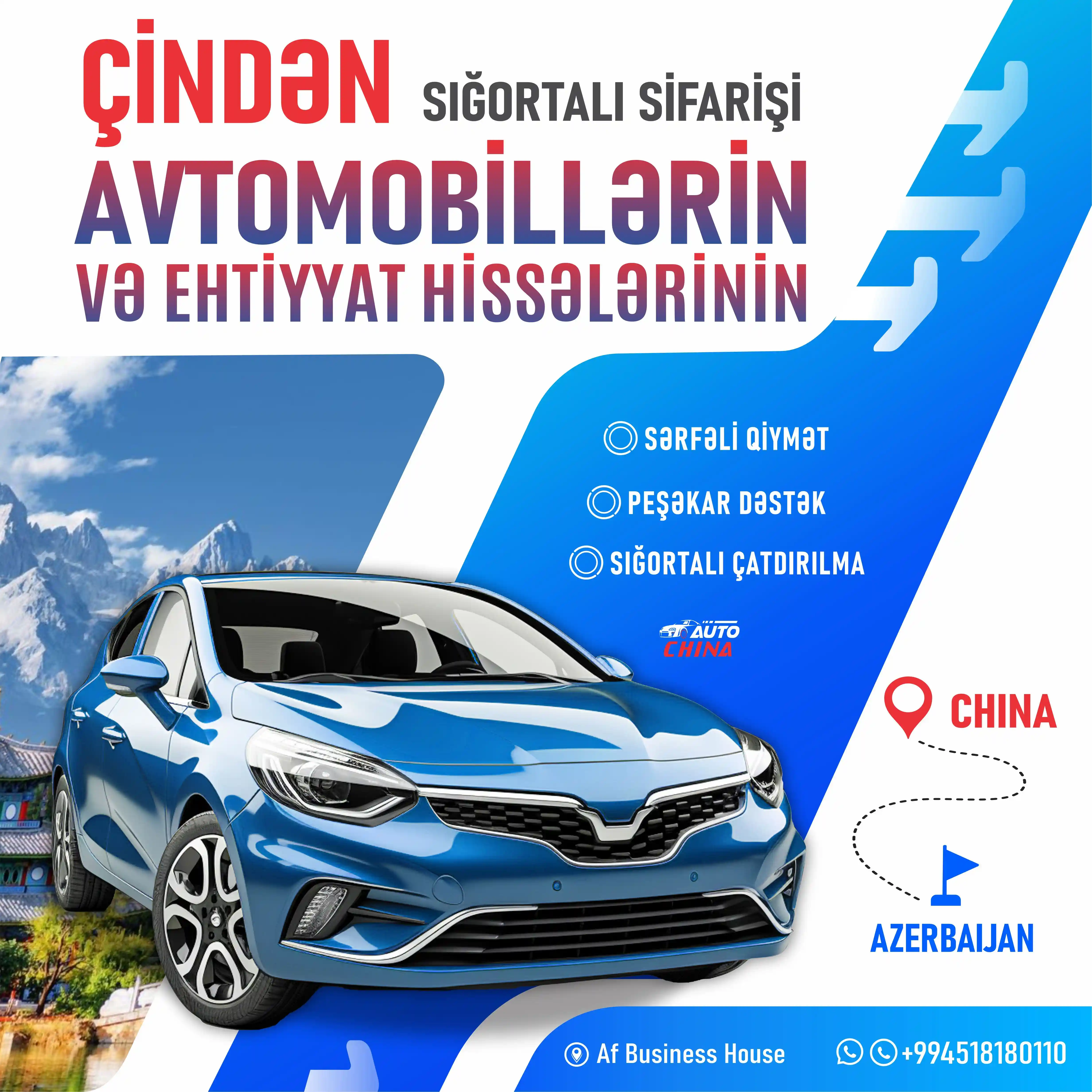 🚘AVTOMOBİLİNİZİ BİZƏ ƏMANƏT EDİN.🤝
🇦🇿Siz seçin biz gətirək.
💥Ehtiyyat hissələri və yük maşınlarının da sifarişi qəbul edilir
✔️Sərfəli qiymət
✔️Peşəkar dəstək
✔️Siğortalı çatdırılma
⚡️⚡️ÇİN QİYMƏTİNƏ MAŞIN AL⚡️⚡️
📱 +994518180110
📌 AF Business House
#autochina #chinacar #cindenmasinal