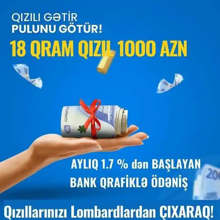 ✅Təcili pula ehtiyacın var?
✅Avtomobilinizi satmaq istəyirsiz?
Xeyir satmayın biz sizə yardımçı olarıq.
Avtomobilinizi girov qoyaraq kredit təşkilatımızdan pul götürə bilərsiz!
Tək vəsiqə ilə zaminsiz arayışsız 3 aydan 30 aya kimi!
Maşın sizdə qalır!
Nömrə dəyişmir!
2 saat ərzində rəsmiləşmə!
Aşağı faiz yalnız bizdə!
Maşının ili fərq etmir!
Əlaqə: 070-625-25-85
#salam #avtolizing #avtokredit #avtogirov #lombard #faiz