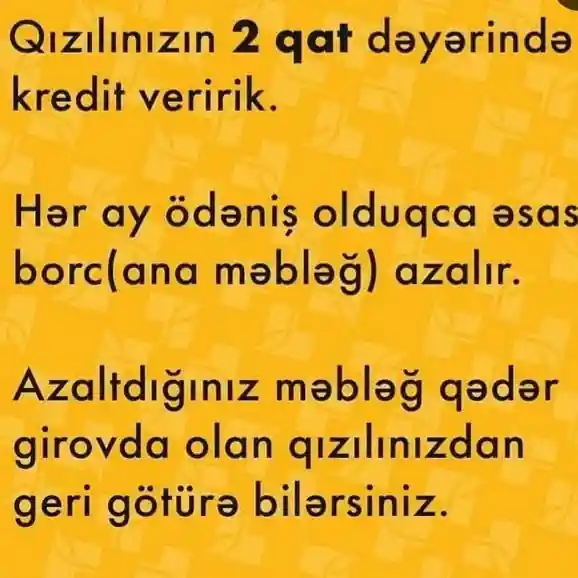 ✅Təcili pula ehtiyacın var?
✅Avtomobilinizi satmaq istəyirsiz?
Xeyir satmayın biz sizə yardımçı olarıq.
Avtomobilinizi girov qoyaraq kredit təşkilatımızdan pul götürə bilərsiz!
Tək vəsiqə ilə zaminsiz arayışsız 3 aydan 30 aya kimi!
Maşın sizdə qalır!
Nömrə dəyişmir!
2 saat ərzində rəsmiləşmə!
Aşağı faiz yalnız bizdə!
Maşının ili fərq etmir!
Əlaqə: 070-625-25-85
#salam #avtolizing #avtokredit #avtogirov #lombard #faiz