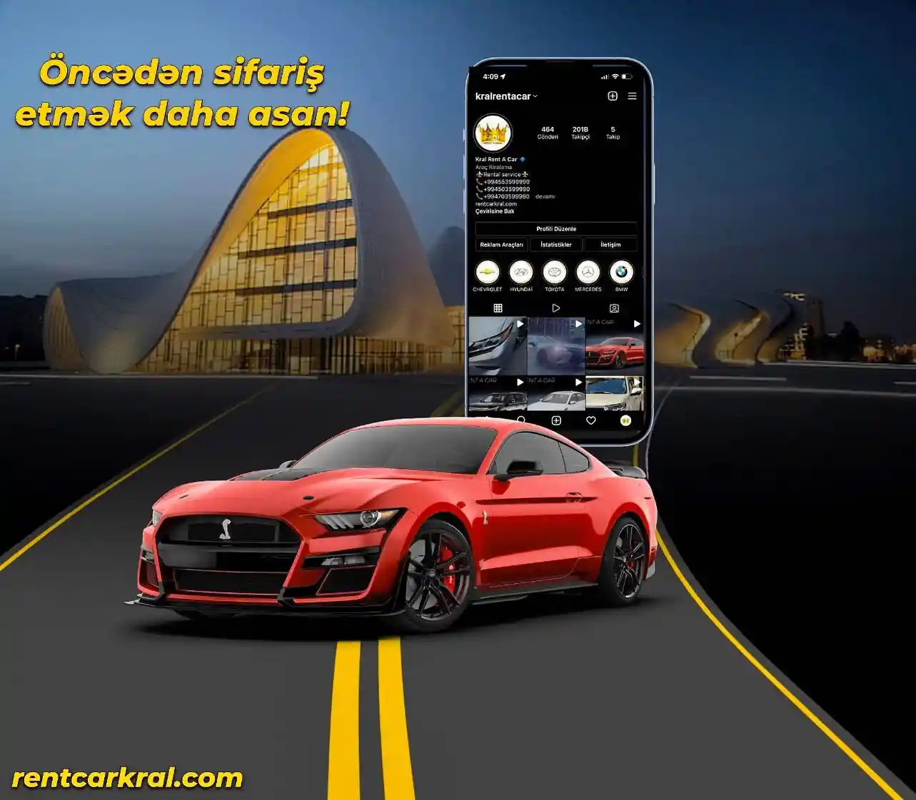 𝙆𝙍𝘼𝙇 𝙍𝙀𝙉𝙏 𝘼 𝘾𝘼𝙍-
𝗗𝗔𝗜𝗠 𝗬𝗘𝗡𝗜𝗟𝗘𝗡𝗘𝗡 𝗔𝗩𝗧𝗢𝗣𝗔𝗥𝗞𝗜 𝗜𝗟𝗘 𝗫𝗜𝗗𝗠𝗘𝗧𝗜𝗡𝗜𝗭𝗗𝗘𝗗𝗜𝗥!
☀︎︎Keçilməz yolların avtomobili!
✔︎Lüks avtomobillərə endirim etdik!
︎
✈︎H.Əliyev adına Beynəlxalq Hava Limanına istənilən saatda çatdırılma mövcuddur! Bir neçə saat öncədən biletinizi Whatsapp nömrələrimizdən birinə göndərməyiniz kifayətdir!
Online şəkildə sifariş üçün sadəcə : 🆆🆆🆆.🆁🅴🅽🆃🅲🅰︎🆁🅺🆁🅰︎🅻.🅲🅾︎🅼 saytına daxil olub, istədiyiniz avtomobili seçərək verilmiş formu doldurmağınız kifayətdir! ✔︎
KRAL RENT A CAR hərzaman müştəri məmnuniyyətinə önəm verir!
Əlaqə üçün :
☏(𝟬𝟳𝟬)𝟬𝟳𝟳 𝟯𝟱𝟵 𝟵𝟵 𝟵𝟬
☏(𝟬𝟱𝟱)𝟬𝟱𝟬 𝟯𝟱𝟵 𝟵𝟵 𝟵𝟬
☏(𝟬𝟭𝟮) 𝟰𝟴𝟵 𝟵𝟳 𝟵𝟬
𝙒𝙝𝙖𝙩𝙨𝙖𝙥𝙥 𝙖𝙠𝙩𝙞𝙫𝙙𝙞𝙧 ✔︎