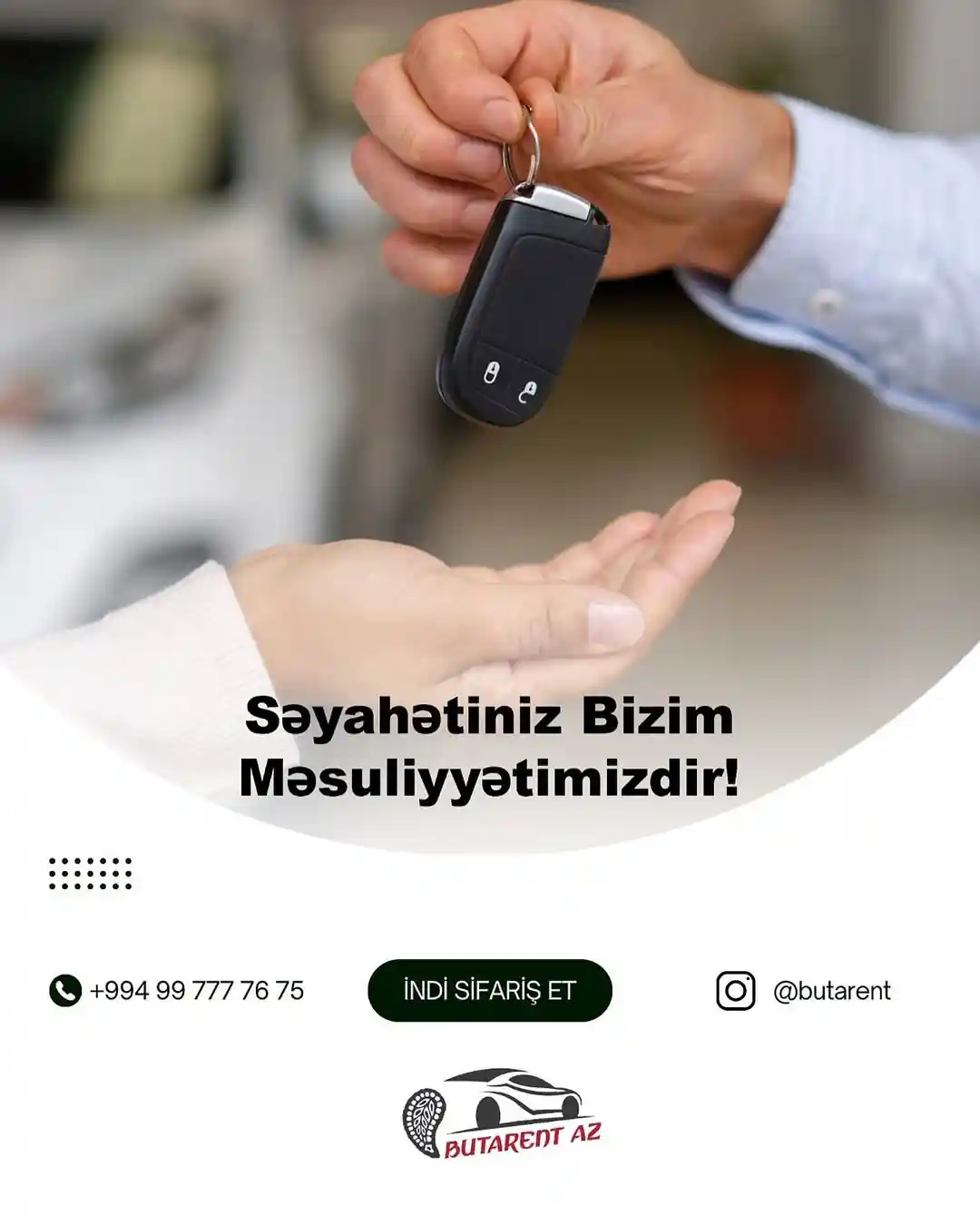 👍Səyahətiniz,bizim məsulliyətimizidir!
☑️Avtomobillərin sərfəli qiymətlərlə gündəlik,həftəlik,aylıq icarəsi 🚘
✅Minimum Yaş həddi 24
✅2 illik sürücülük təcrübəsi
⬇️Ətraflı məlumat üçün / For information⬇️
📲Əlaqə:+99499 777 76 75